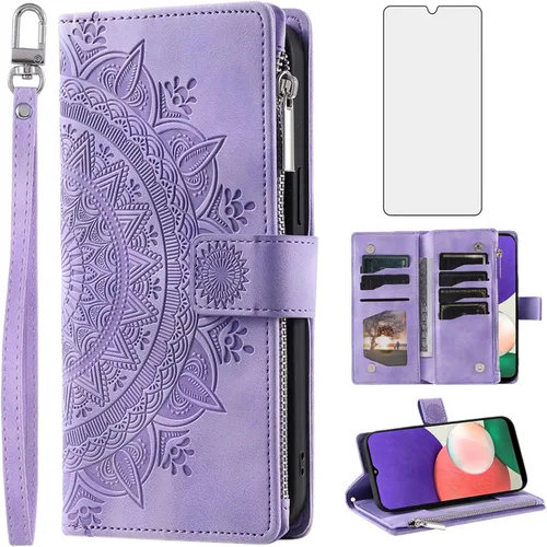 Vista 8 de Asuwish Funda de teléfono para Samsung Galaxy A22 5G/Boost Mobile Celero 5G Wallet Cover con protector de pantalla de vidrio templado Mandala Flower