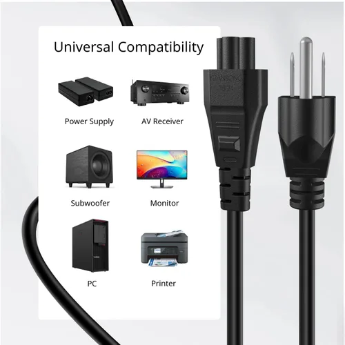 Vista 4 de TNP Cable de alimentación para portátil de 3 clavijas, IEC C5 a NEMA 5-15P, cable de 3 pies Cable de repuesto estilo Mickey Mouse para adaptadores