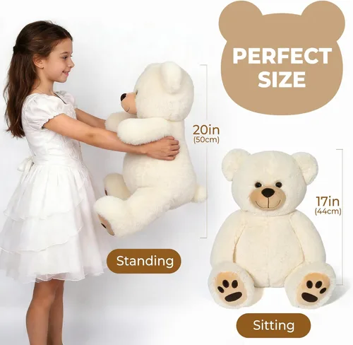 Vista 2 de LotFancy - Oso de peluche de 20.0 pulgadas, lindo oso de peluche con huellas, regalo para niños bebés pequeños en baby shower, cumpleaños Cute