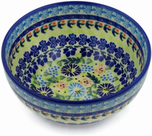 Vista 19 de Auténtico cuenco de cerámica polaca de 6 pulgadas en diseño de aciano azul, hecho a mano en Bolesławiec Polonia por Ceramika Bona + certificado