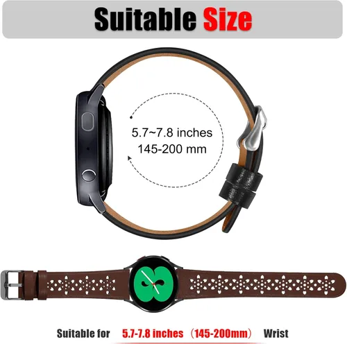 Vista 4 de Correas de cuero de 0.787 pulgadas para Samsung Galaxy Watch 6/5/4 1.575 in 1.732 in/Watch 5 Pro 1.772 in/Watch 4 Classic 1.654 in 1.811 in