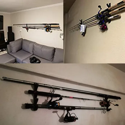Vista 5 de YYST Soporte horizontal para cañas de pescar, soporte de pared, tornillos W - Sin caña de pescar - para sostener 8 cañas de pescar