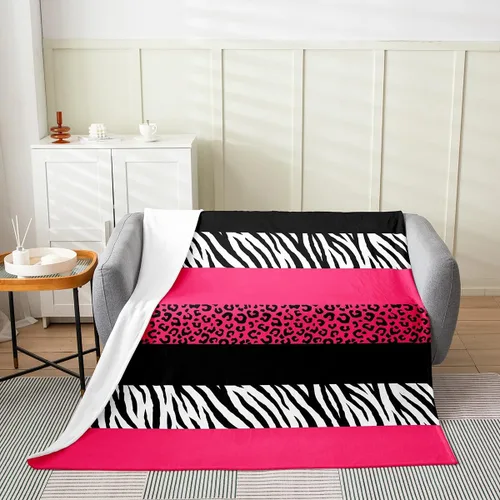 Vista 13 de Leopard Print Throw Blanket,40x50,African Wild Animal Skin Print Fleece Blanket for Teens Adults,Zebra Geometric Stripes Wildlife Tribal