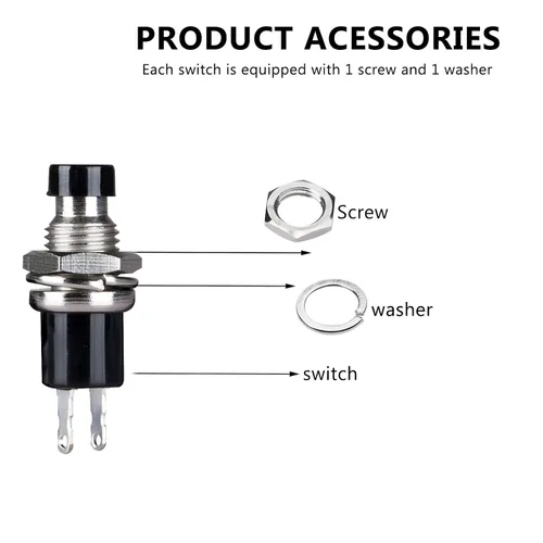 Vista 6 de Clyxgs Interruptor de botón momentáneo, SPST Interruptor NC cerrado normal de 2 pines Mini Micro 1A 250V AC Negro+Tapa Roja 30 PCS