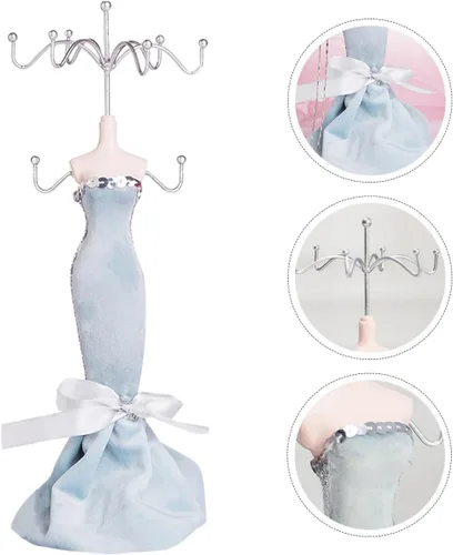 Vista 7 de BESPORTBLE Jewelry Display Rack for Earrings and Necklaces Iron Art Jewelry Organizer Stand with Light Blue Mannequin for Craft Shows and Retail Sale