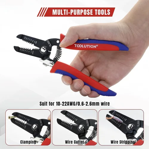 Vista 3 de 2-Piece Electrician's Pliers Set - 7" Wire Stripper & 5" Flush Cutter - Professional Wire Stripping Tool with Spring-Loaded Design & Non-Slip Grip