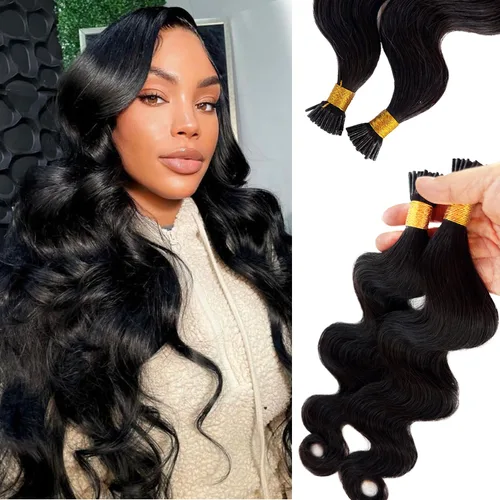 Vista 9 de Extensiones de Cabello Micro Link Negro Extensiones de Cabello Micro Loop Cabello Humano Real Paquetes Sin Trama Fusión Fría 50s 50g #1 Negro M#Jet