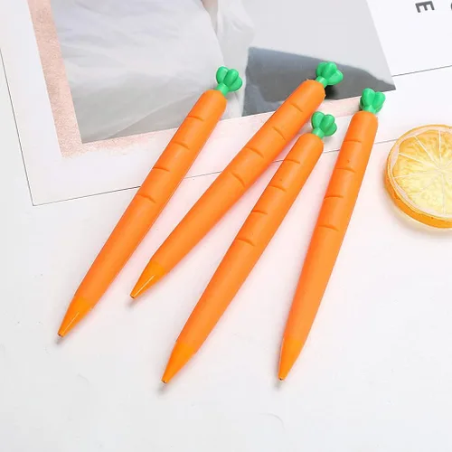 Vista 2 de sencoo Paquete de 4 lápices mecánicos de zanahoria, papelería creativa para estudiantes, regalo de cumpleaños, premio escolar, regalo para niños