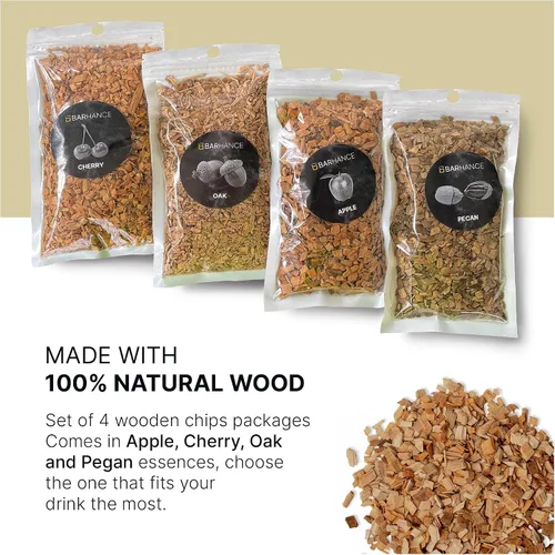 Vista 4 de Virutas de madera para ahumar cócteles – Roble, Pecana, Cereza, Virutas de madera de manzana para ahumar cóctel – Chips de ahumar para whisky