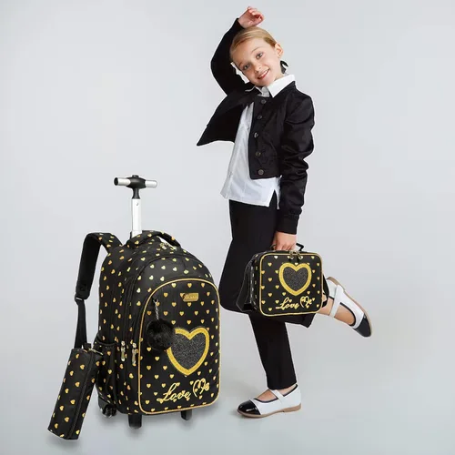 Vista 6 de Egchescebo Mochilas escolares para niños, mochila con ruedas para niñas, equipaje con ruedas