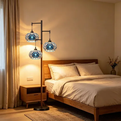 Vista 7 de ILLMTW Lámpara de pie turca para sala de estar, dormitorio, lámpara de pie marroquí Tiffany de mosaico, lámparas de vitral, lámparas altas