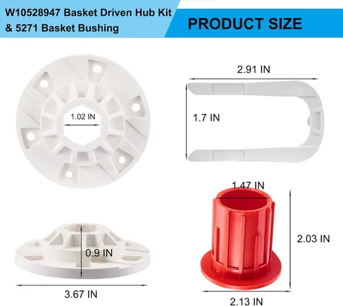 Vista 2 de Kit de cubo accionado por cesta de arandela W10528947 W10396887 y buje de cesta de arandela 52719 Asamblea reemplaza W10528947VP AP5665171 2684908