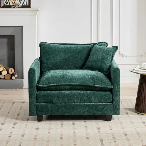 Vista 239 de Sofá seccional modular verde de 111.5", sofás seccionales grandes de 3 plazas para sala de estar, sofá nube oversized de tela chenille con otomana