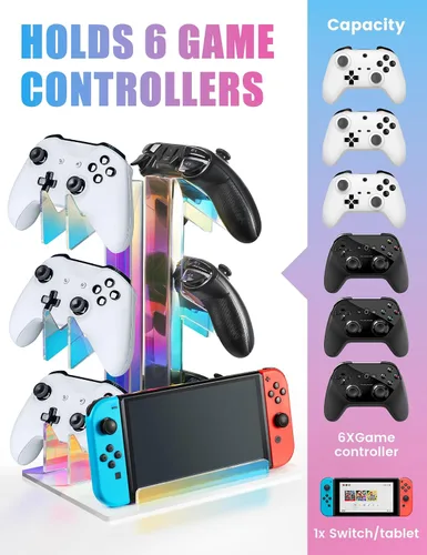 Vista 4 de NiHome Iridescent Acrylic 3-Tier Game Controller Holder Headset Stand for PS5 Xbox ONE Switch, Universal Game Controller Organizer Stand Anti-Slip
