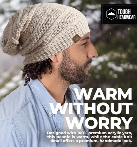 Vista 34 de Slouchy Cable tejido Gorro de lana por Tough Headwear – Gorro de lana de gran tamaño Sombreros Gorros Graves Sombreros Para Hombres y Mujeres