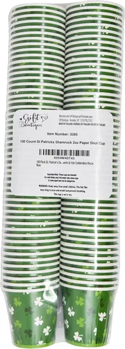 Vista 8 de Gift Boutique Paquete de 100 vasos de papel de trébol del día de San Patricio de 2 onzas, mini tazas de trébol verde para fiestas, postres