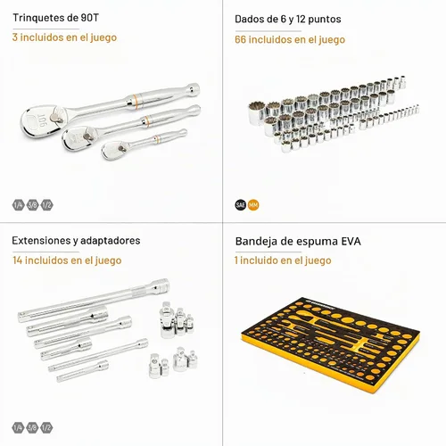 Vista 2 de GEARWRENCH 83 Pc. 1/4, 3/8 ", 1/2" 90 dientes SAE/métrica Juego de herramientas mecánicas con bandeja de espuma EVA - 86529