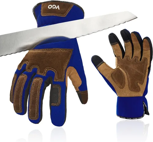 Vista 9 de Vgo... Cut Resistant Gloves, Cutproof Leather Work Gloves Men Women,EN388 level E, ANSI level A5,Touchscreen,Mechanics Gloves 1 par - negro