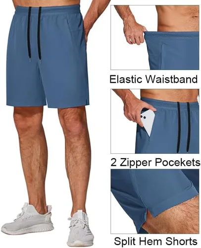 Vista 5 de COOFANDY Pantalones cortos de entrenamiento para hombre de 7 pulgadas, paquete de 2 pantalones cortos de entrenamiento ajustados de secado rápido