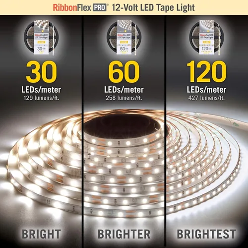 Vista 7 de Armacost Lighting RibbonFlex Pro 153230 - Tira de luces LED blancas de 12 V, 120 LED/m, 4000 K, 16.4 pies Blanco brillante de 4000 K