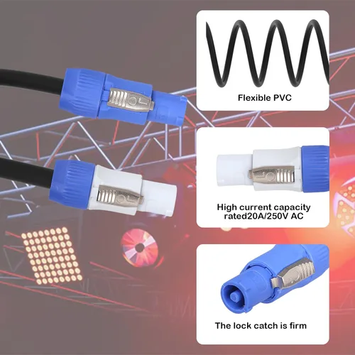 Vista 5 de Cable de alimentación PowerCon de 3 pines, entrada a salida, cable de extensión de alimentación de 12 AWG, se adapta a luz de escenario, haz