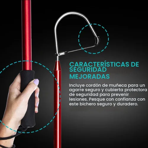 Vista 7 de GAFFER SPORTFISHING Aluminum Fish Gaff Hook Lightweight Fishing Pole with Sharp Stainless Steel Spear Hook Ergonomic Foam Grips, Secure Lanyard