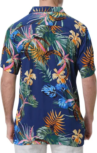 Vista 5 de Novedad Camisa con Estampado Floral Blusa Hombres Solapa Botón Abajo Camiseta Jersey Manga Corta Frente abierto