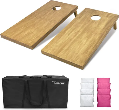 Vista 79 de GoSports 4 ft x 2 ft Regulation Size Wooden Cornhole Boards Set with Light Brown Finish - Includes Carrying Case and Bean Bags Negro- gris