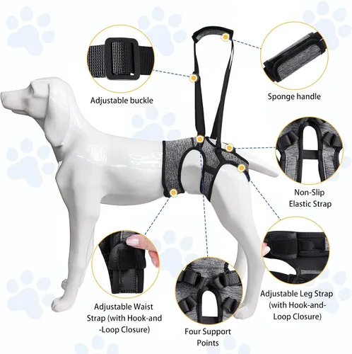 Vista 7 de LIANZIMAU Arnés de elevación ajustable para perros grandes, arnés de elevación ajustable para patas traseras, arnés de ayuda para la movilidad