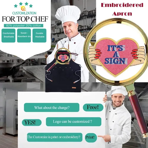 Vista 3 de Delantal de chef personalizado con espalda cruzada con correas ajustables, lona bordada e impresión
