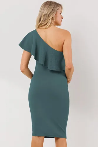 Vista 3 de LaClef Vestido de maternidad con volantes y un hombro fruncido lateral para mujer