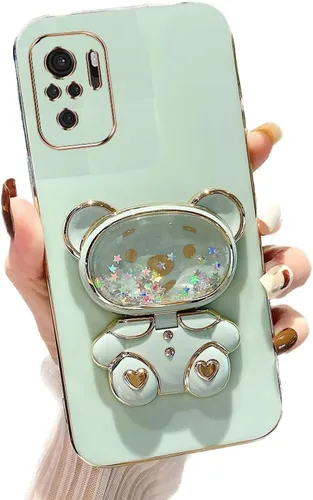 Vista 64 de Miagon Bear - Funda con soporte para espejo para Xiaomi Redmi A1, Quicksand Glitter Electroplated Soft TPU Protector Slim a prueba de golpes