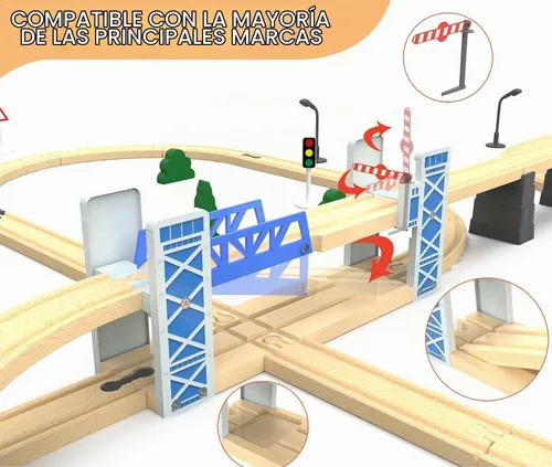 Vista 2 de Z MAYABBO Juego de accesorios de tren de madera, puente ferroviario de madera para vías de ferrocarril, 2 niveles de paso elevado compatible