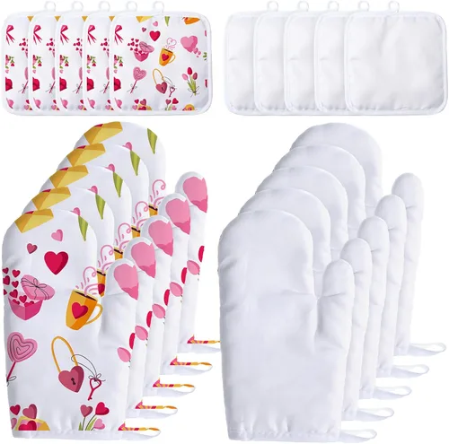 Vista 11 de Patelai Juego de 6 guantes de horno de sublimación en blanco, incluye guantes de horno resistentes al calor por sublimación en blanco y soportes