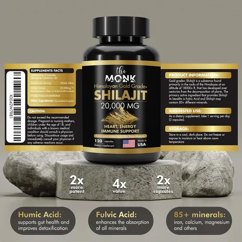 Vista 4 de Shilajit orgánico con ácido fúlvico, ácido húmico, más de 85 minerales - Grado Oro Plus - Igual que la resina - Energía, resistencia, apoyo cerebral