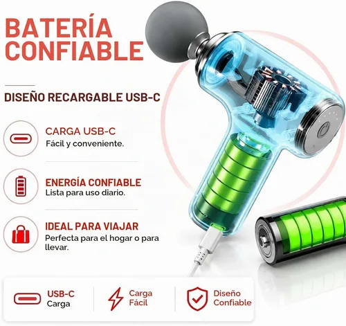 Vista 6 de Pistola de masaje con calor, potente masaje de calentamiento, hogar y viajes, verde