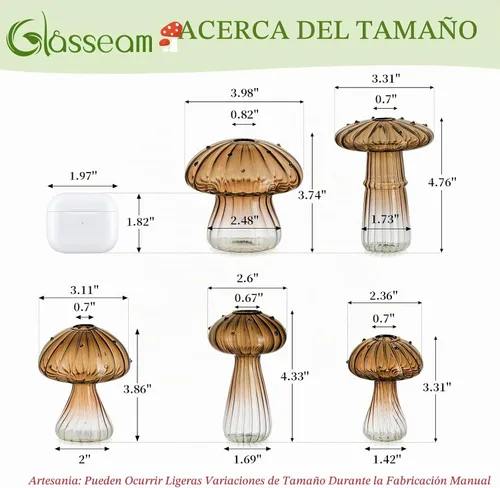 Vista 5 de Glasseam Jarrón de Seta de Cristal Ámbar: Lindo Juego de Jarrones Pequeños para Flores de 5 Jarrones Únicos Mini para Capullos para Centros de Mesa