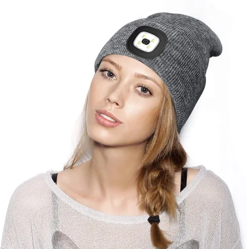 Vista 3 de PRAVETTE - Gorro de punto con luz LED, recargable, con USB, para hombre, mujer