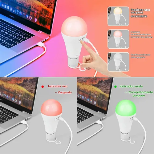 Vista 5 de Bombillas recargables de 5200 mAh para lámparas, bombilla LED de reserva de batería con control remoto, paquete de 4 bombillas de emergencia