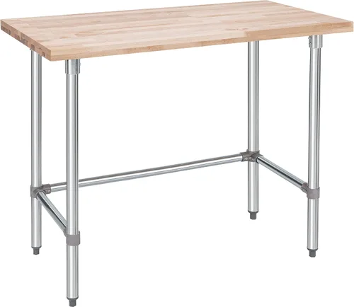 Vista 9 de Mesa de trabajo de madera con parte superior de arce estadounidense – 24 x 24 x 35 pulgadas, banco de trabajo de madera con base abierta