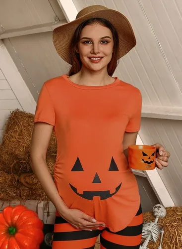 Vista 4 de Spadehill Camisa de manga corta divertida de maternidad de Halloween para mujer