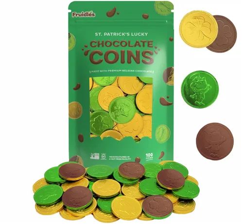 Vista 7 de Día de San Patricio, 25 monedas verdes y doradas, sin nueces, bolsa resellable Kosher (paquete de 25)