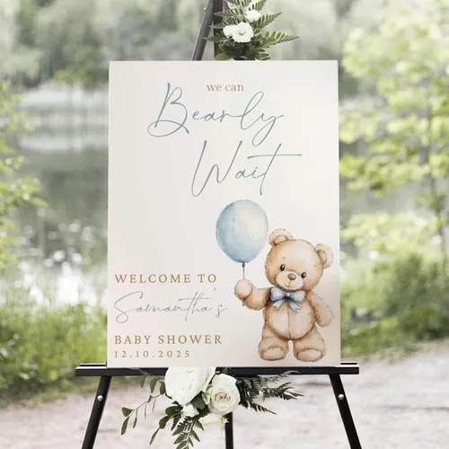 Vista 27 de Letrero personalizado para baby shower, letrero de bienvenida con soporte, letrero de bienvenida de niño azul, nombre y fecha personalizados