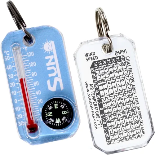 Vista 6 de Sun Company Therm-o-Compass Brújula multifuncional con cremallera y termómetro con tabla de enfriamiento de viento Ideal para camping