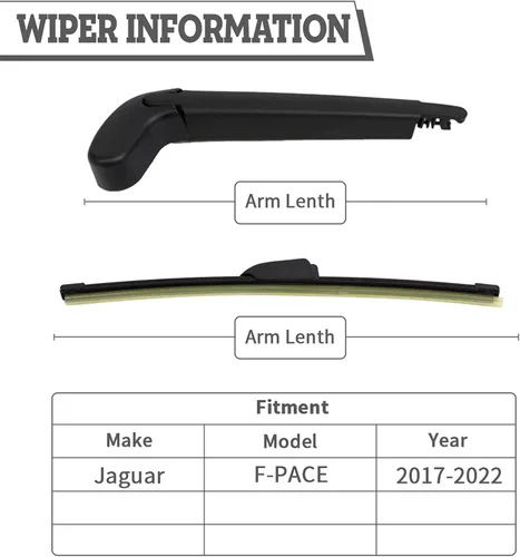 Vista 2 de Kit de brazo y cuchilla de limpiaparabrisas trasero, repuesto de ajuste exacto para Jaguar F-PACE (X761) 2017-2025, ajuste estilo OEM, fácil