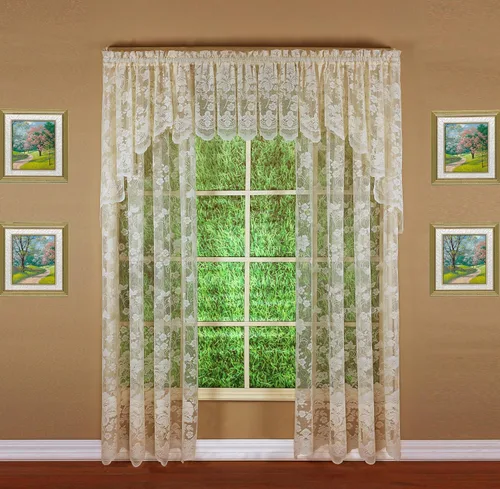 Vista 9 de Today's Curtain Cenefa de cortina de encaje floral con diseño de enredadera, 18", Marfil, 60 ancho x 18 largo