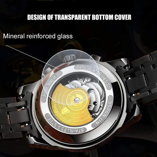 Vista 7 de Dentily Reloj mecánico de acero inoxidable para hombre, esqueleto automático, impermeable, relojes de negocios para hombres
