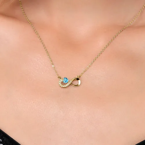 Vista 4 de Gem Stone King Collar con dije de infinito para mujer, en plata chapada en oro amarillo de 18 quilates, con piedra natal en forma de corazón