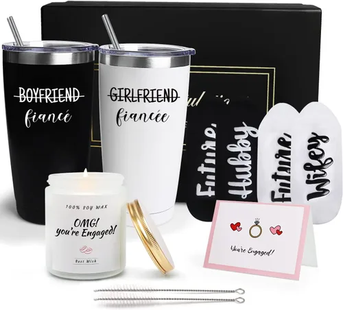 Vista 9 de Frerdui Regalos de compromiso para parejas, regalos de compromiso para parejas recién comprometidas, juego de regalo de vaso de compromiso de vino