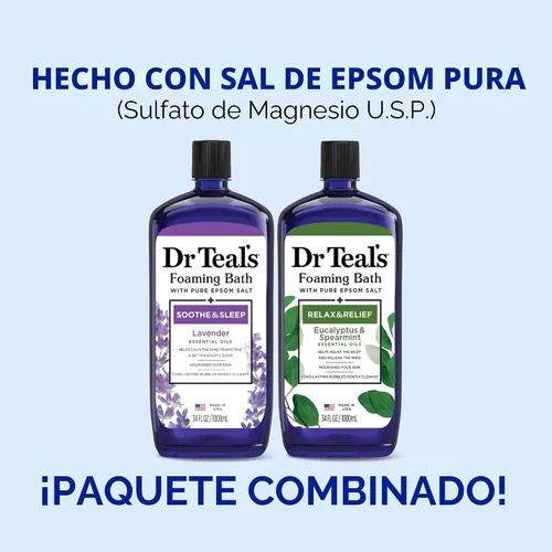 Vista 2 de Dr Teal's Baño espumoso con sal pura de Epsom, lavanda y eucalipto, 34 onzas líquidas (paquete de 2)